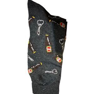 NWT Happy Threads Mens Crew Socks Beer Bottle Opener Novelty Charcoal Size 6-12